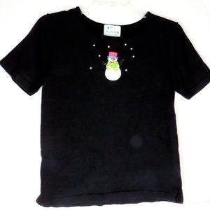 Quaker Factory Snowman Sweater Ugly Christmas Knit Top Rhinestone Black Small